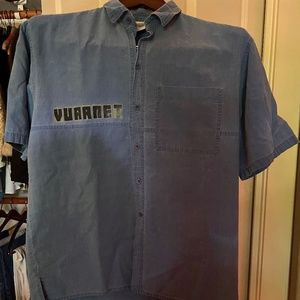 Men's Vintage 80's Vuarnet Blue Short Sleeve Button-Up Shirt